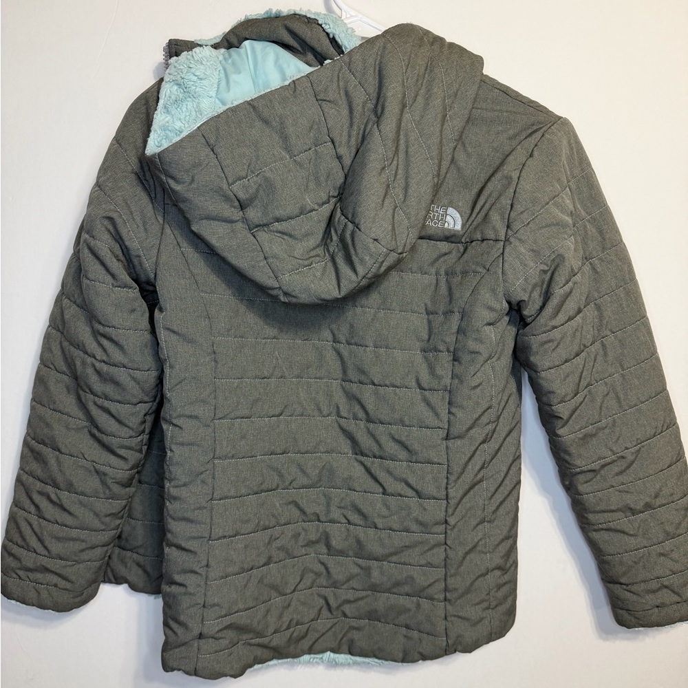 The North Face Girls Gray and Blue Hooded Jacket Size 10/12 - Picture 5 of 6
